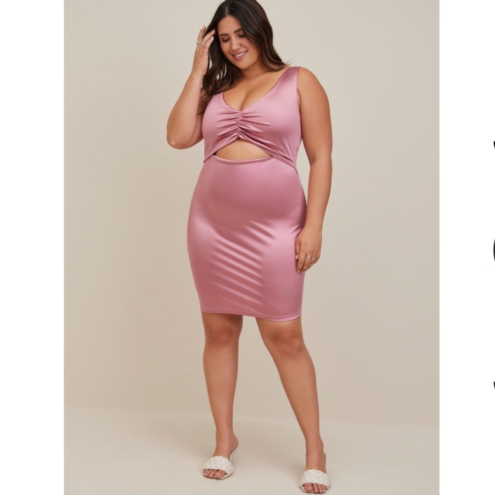 Torrid Bodycon Cutout Mini Dress Stretch Satin Mauve Size 1